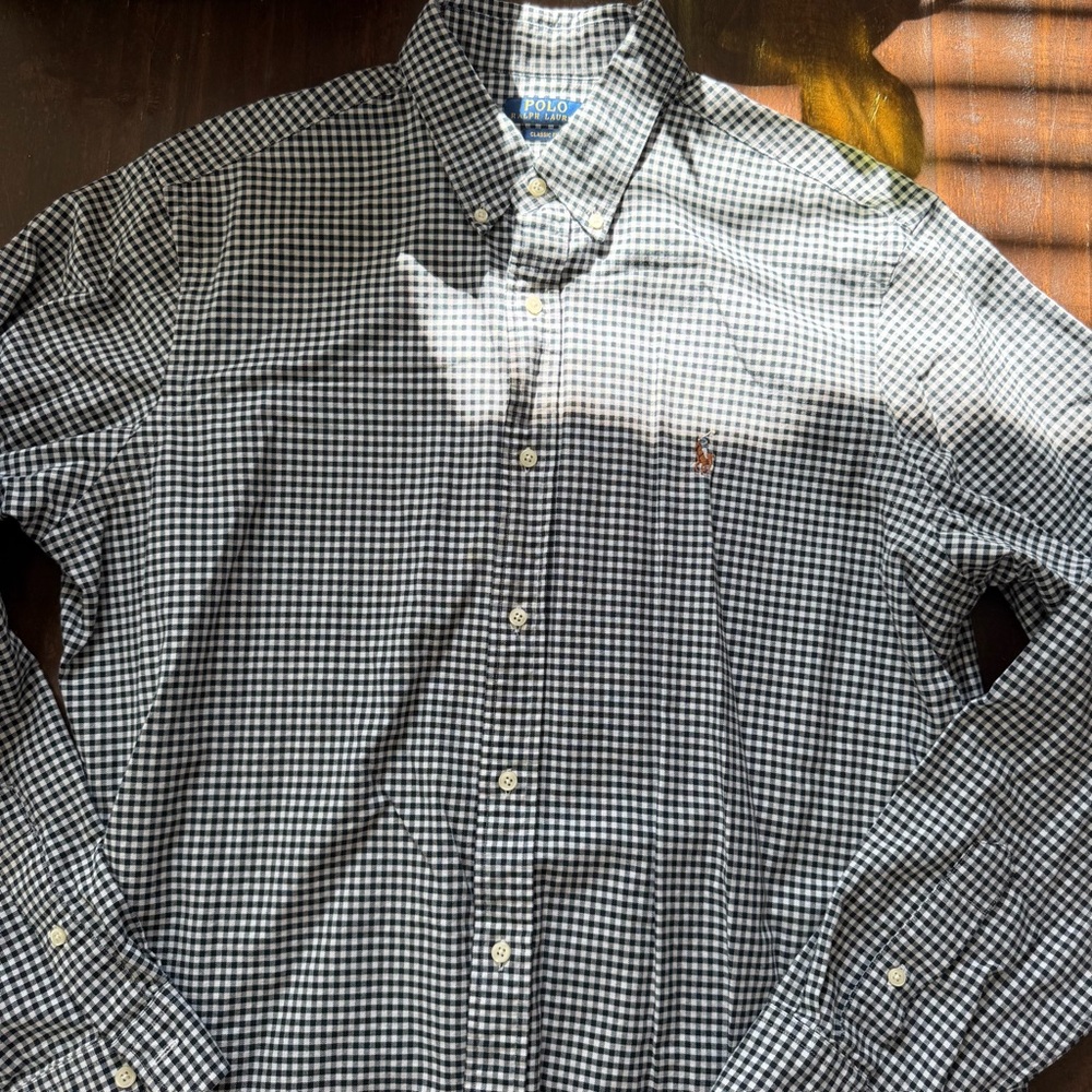 Ralph Lauren Black & White Gingham Long Sleeve Button Down Shirt XL